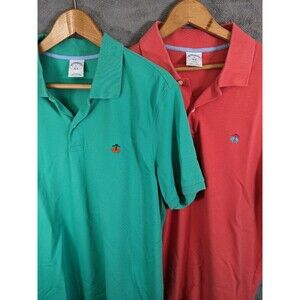 2 Brooks Brothers 1818 Polo Slim Fit Shirts Mens XL Green & Coral Lot of 2